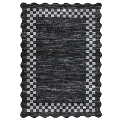 Scalloped Area Rugs Modern Bordered Accent Carpet,Non-Slip Floor Cover,Stain-Resistant Indoor Mat for Bedroom,Kitchen,Living Room
