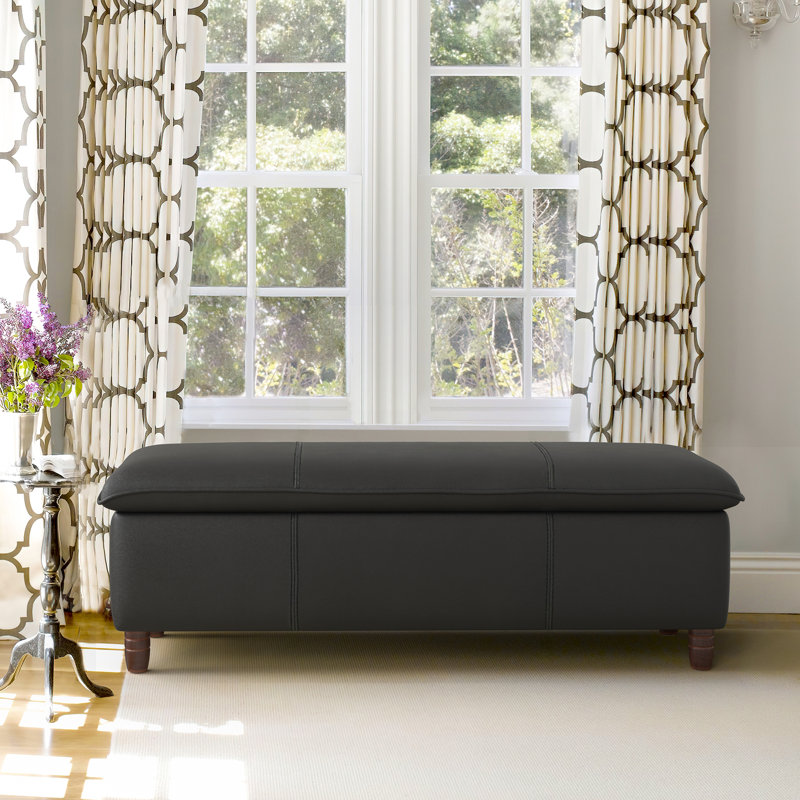 Breeanna Faux Leather Upholstered Storage Bench, Black Faux Leather