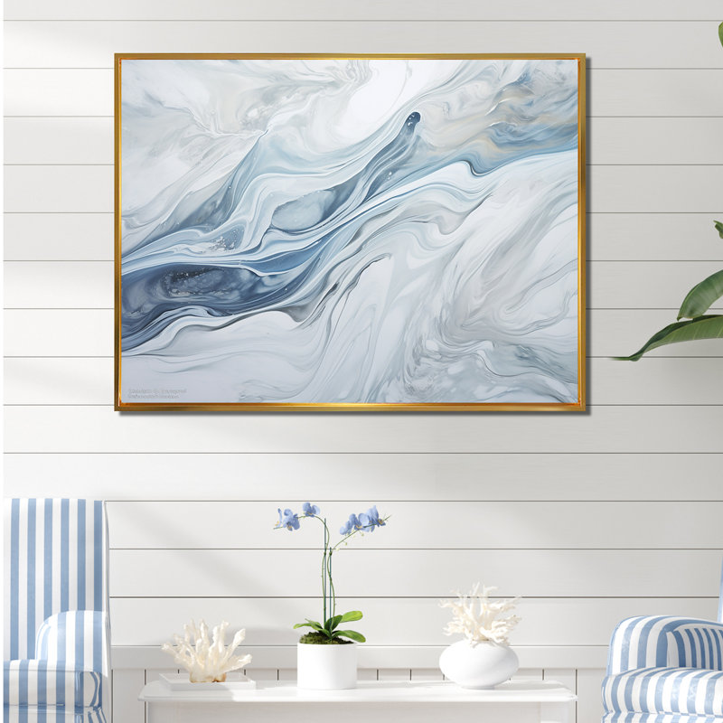 Gris et bleu, charme de glacier, liquide - Art mural glacier, H 34 po x l 44 po, Reproduction avec cadre flottant, Doré