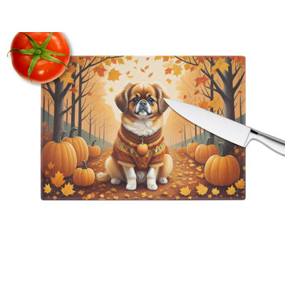 Tibetan Spaniel Fall Glass Cutting Board Large