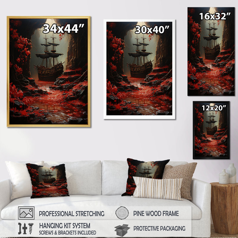 «Buccaneer Rogues Ship - Pirate», art sur toile, H 44 po x l 34 po x P 1,5 po, Cadre doré