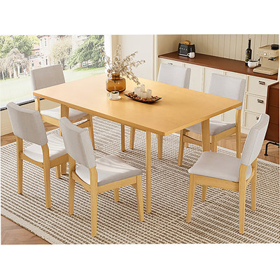 Ensemble de salle à manger 7 pièces, table rectangulaire en bois et chaises rembourrées pour la salle à manger