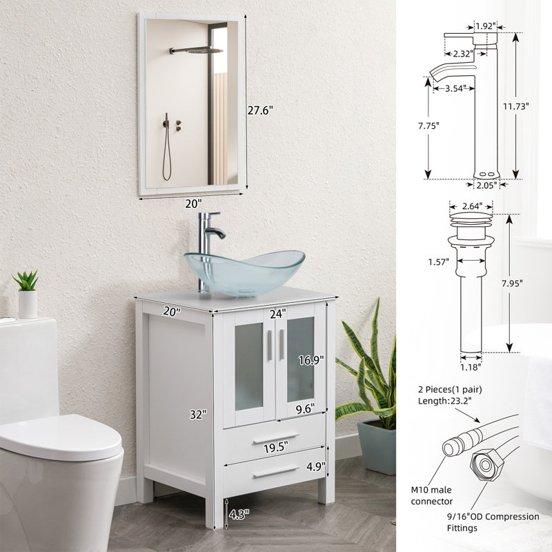 Base Finish：White Top Finish：Blue 24 " W Freestanding Standard Free Standing 1 Single Vanity Bathroom Vanity With Top, Clear