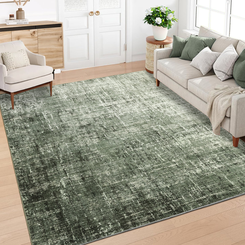 Abstract Machine Printed Area Rug, Rectangle 200 x 290 cm, Green
