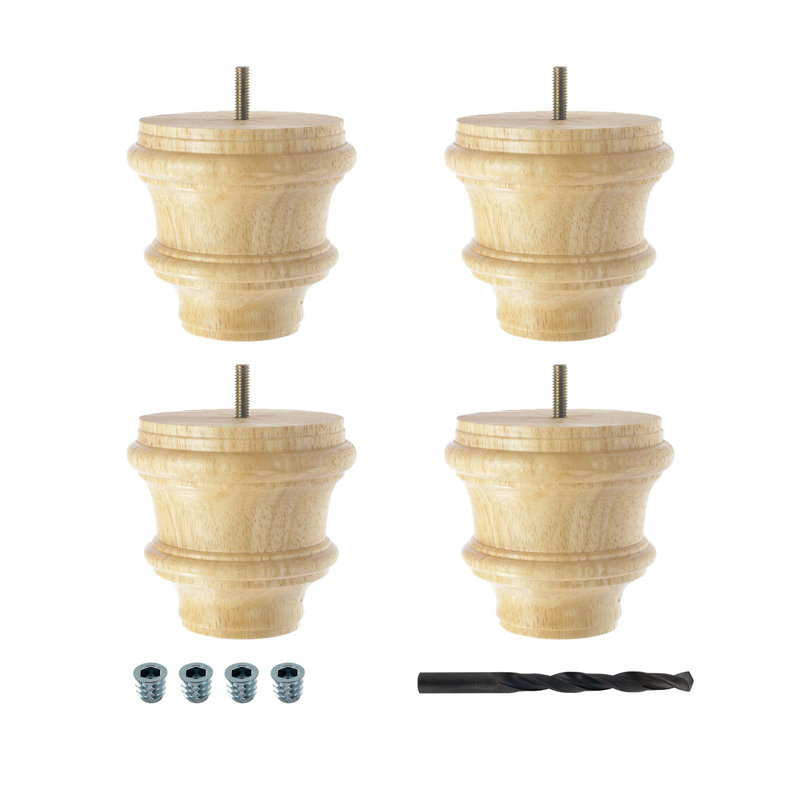 4 Inch Unfinished Solid Hardwood Round Bun Feet Set