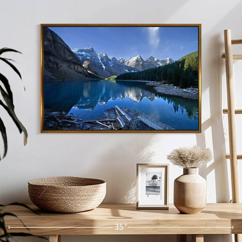 Lac pittoresque de la Moraine, 25 po x 17 po, Cadre flottant doré