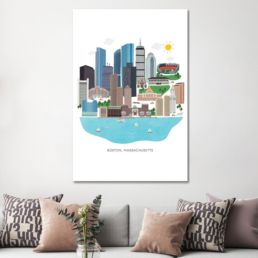 Boston Cityscape Illustration by Lindseykayco - Wrapped Canvas Graphic Art