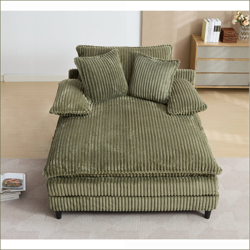 Chaise longue, canapé-lit surdimensionné réglable à 4 vitesses avec 2 coussins de l 54,75 po, velours côtelé vert sauge | Structure en bois massif