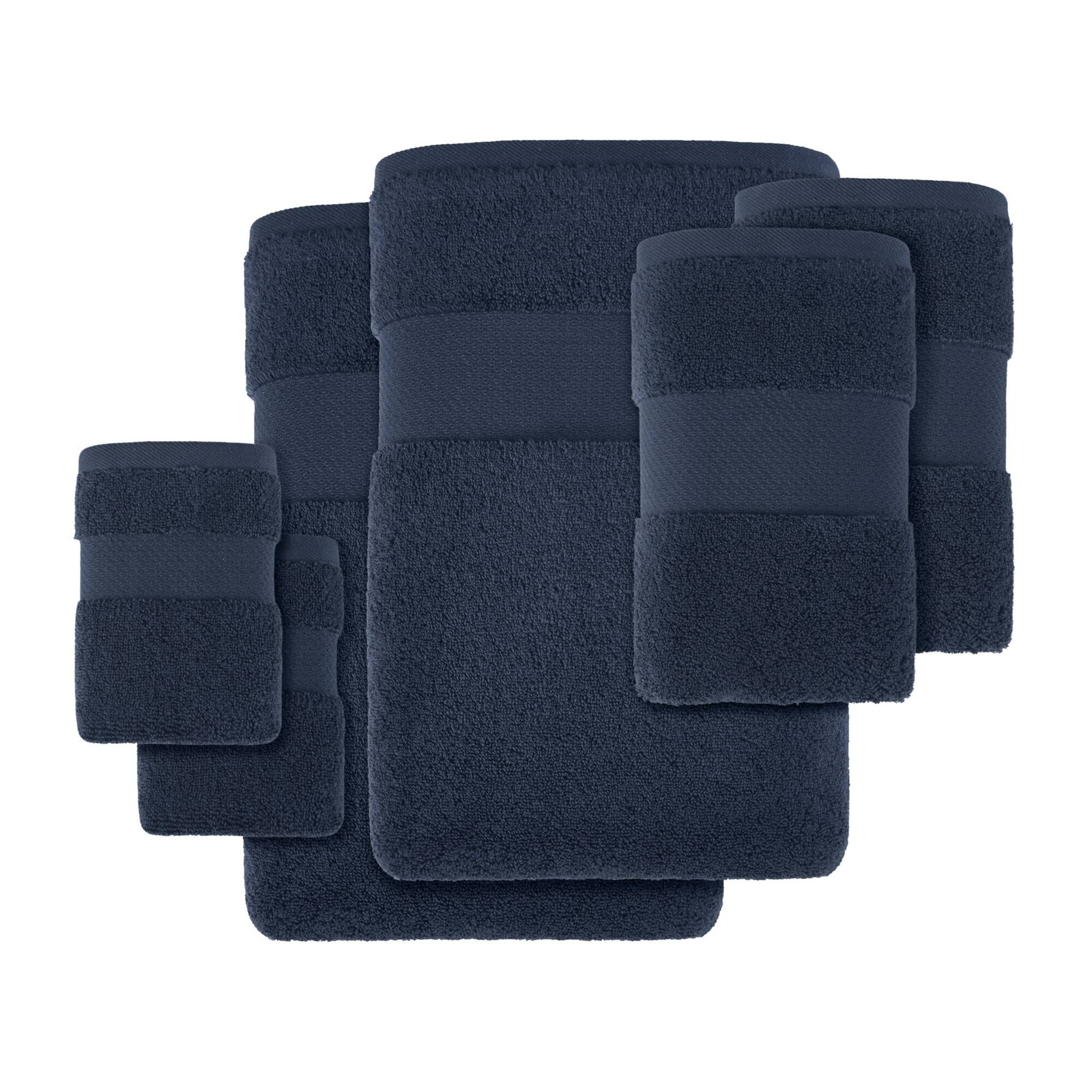 Turkish Cotton Quick-Dry Towel Set, Navy, 6 Piece Towel Set