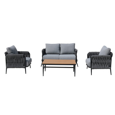 4-piece Outdoor Patio Furniture Set – Rattan Wicker Sofa And Conversation Chairs With Table