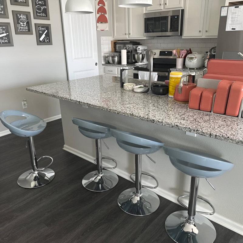 Plark White Adjustable Stool With Chrome Pedestal Base, Gray