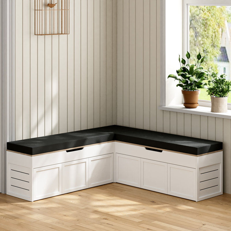L-Shaped Corner Shoe Bench With Large Capacity Storage & Optional Cushions in Multiple Colours, White/Black