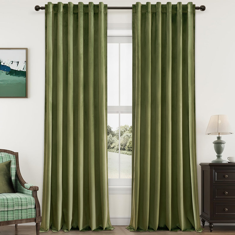 Rideaux occultant et isolant, L 52 po x L 108 po, Vert olive