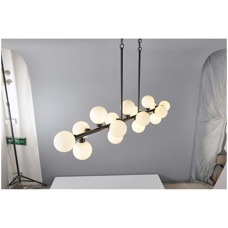 Luminaire suspendu avec abat-jour en verre opale, luminaire suspendu de style campagnard moderne 16 lumières au-dessus de la table, pour la salle à manger, îlot de cuisine - AMPOULES NON INCLUSES - noir mat + opale