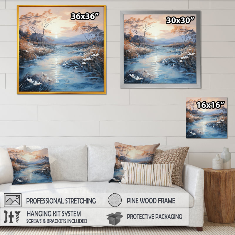«Lakes Rivers Charm», impression d'art sur toile, Cadre naturel flottant, H 30 po x l 30 po x P 1 po