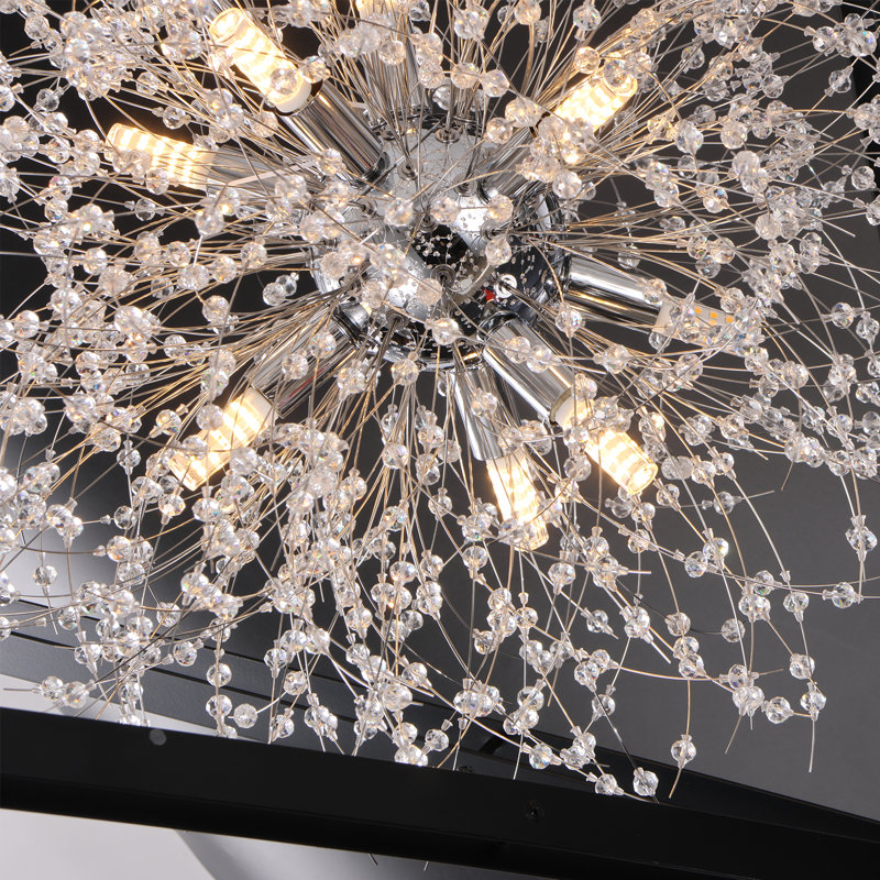 Lustre en cristal géométrique à 9 lumières avec cadre noir mat, luminaire suspendu moderne de 31 po avec pissenlits, hauteur réglable de 35 po à 111 po, homologué UL pour le vestibule de salle à manger