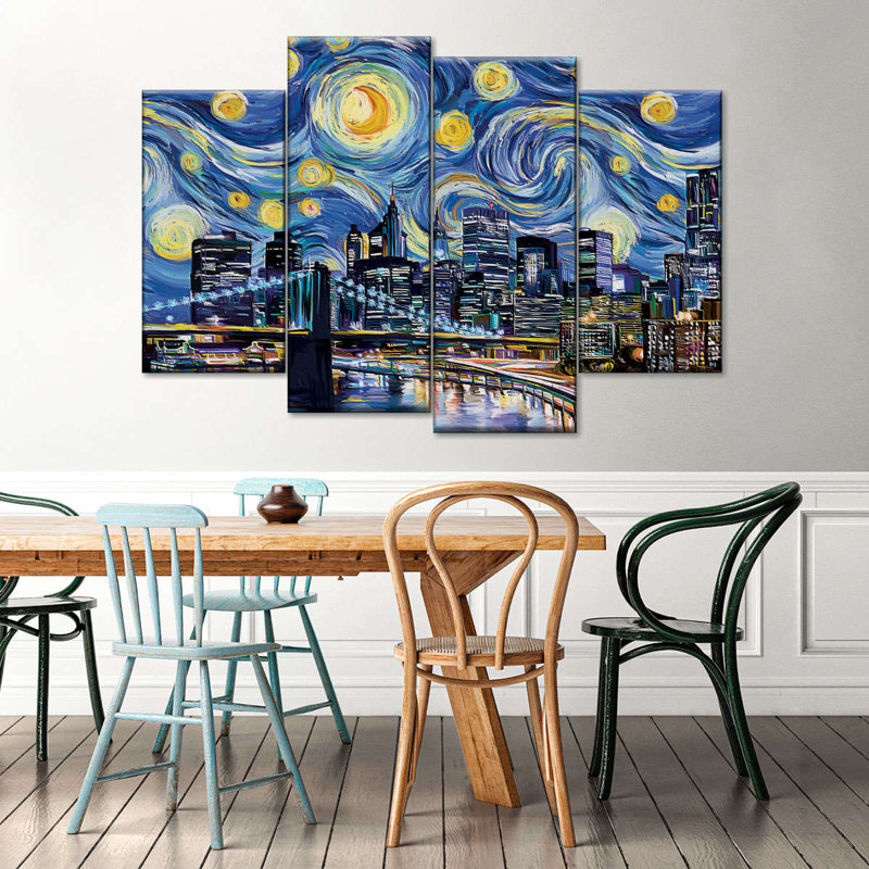 Skylines and Cityscapes Abstract NYC on Canvas, 4 pièces, reproduction, H 27 po x l 43 po x P 1 po