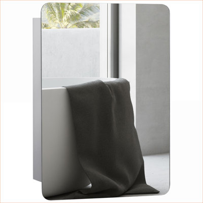 Armoires | Armoire à pharmacie murale à miroir, rangement à 3 niveaux, porte coulissante, l 18 po x H 26 po | Contemporain | Argent brossé