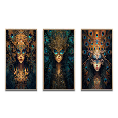 «Peacock Feather Mysterious Goddess», 3 pièces sur toile