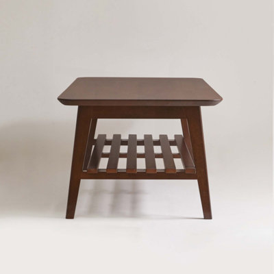 Wooden Coffee Table with Storage Shelf, Mid-Century Rectangular Center Table for Living Room