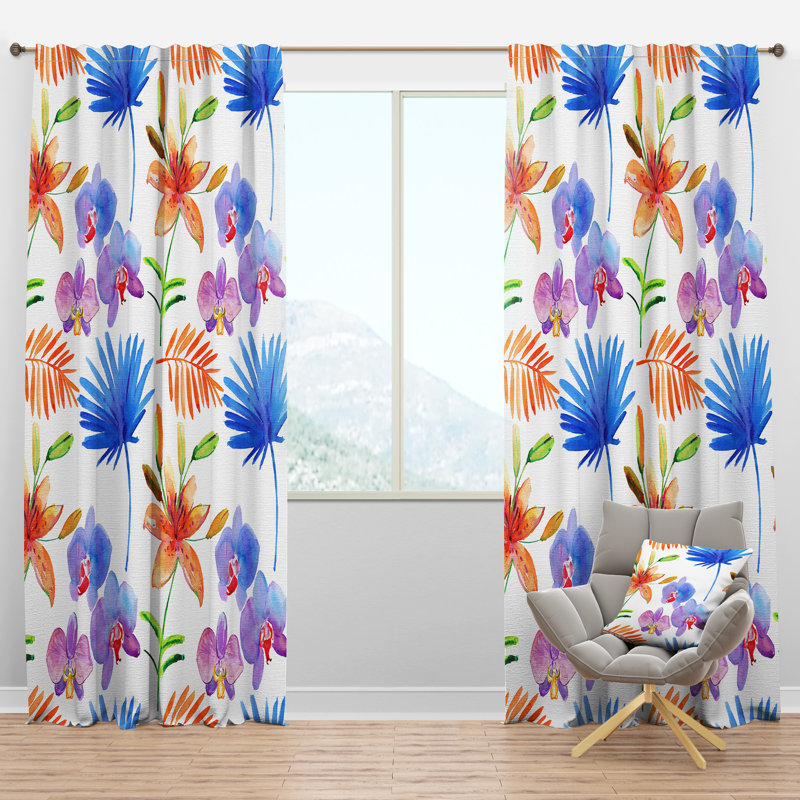 Panneau de rideau simple semi-diaphane avec passe-tringle Orchids, l 52 po x L 120 po