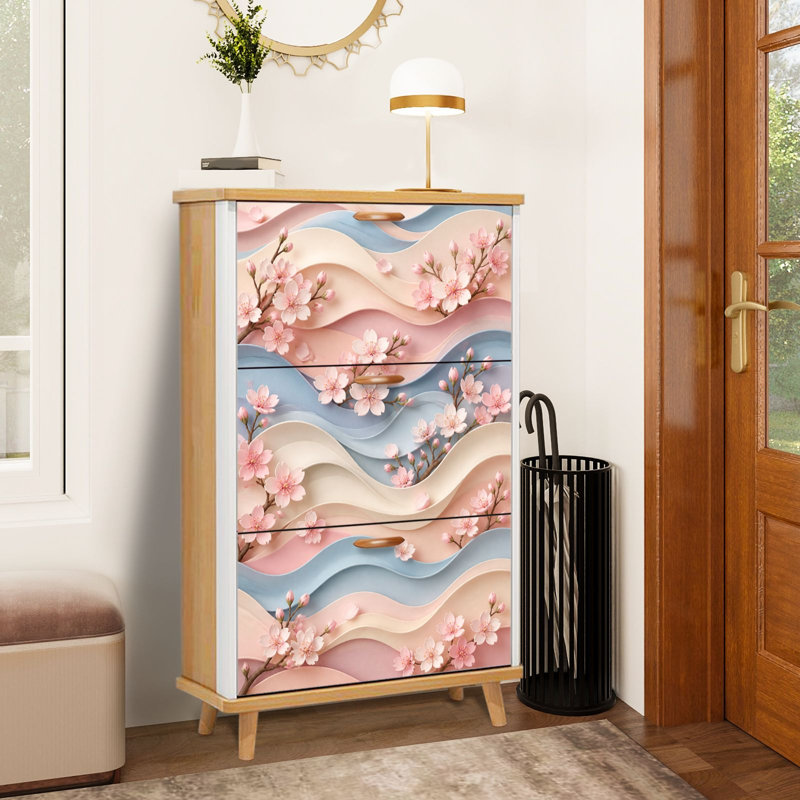 Rangement pour chaussures avec 3 tiroirs rabattables pour rangement pour chaussures Cherry Blossom