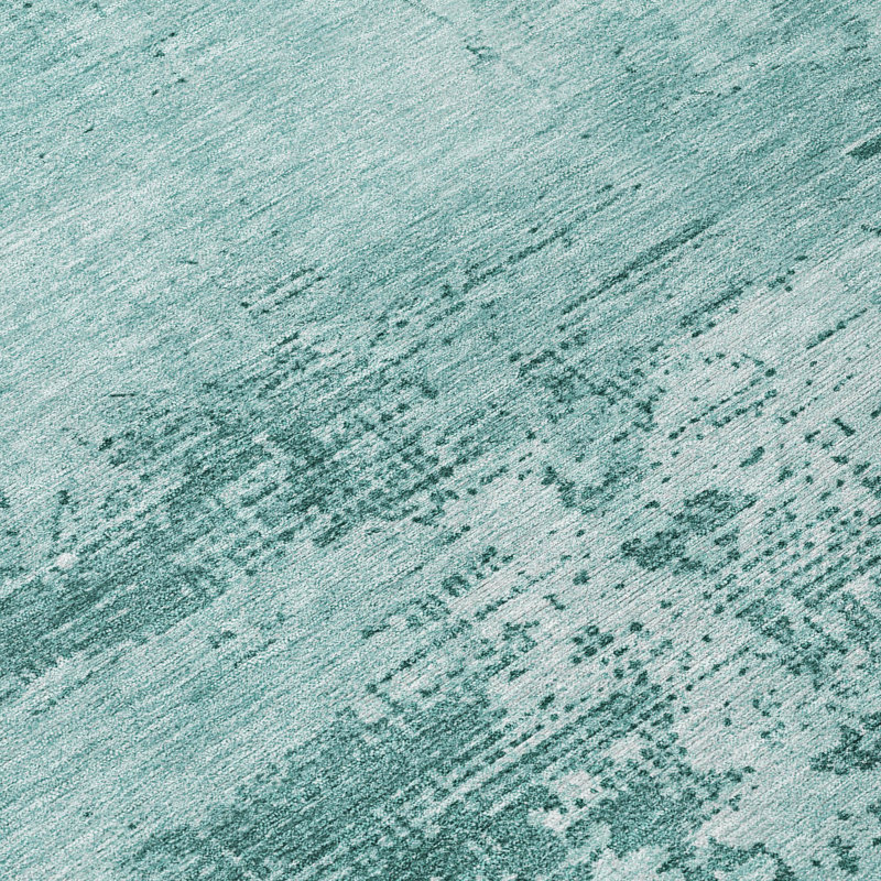 Teal Abstract Washable Synthetic Indoor/Outdoor Rug 2'6" x 3'10"