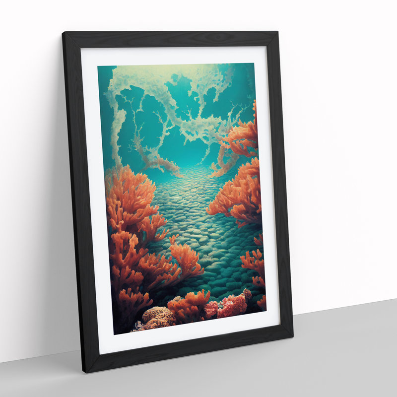 Illuminated Coral Reef - Single Picture Frame Painting, Black, 64cm H x 46cm W x 2cm D