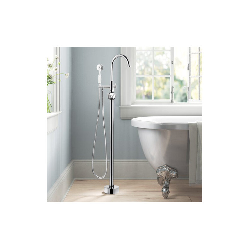 Loeb 2 Handle Floor Freestanding Tub Filler with Diverter, Polished Chrome
