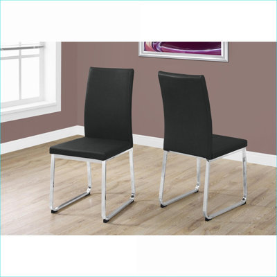 Ensemble de 2 chaises d'appoint rembourrées, aspect cuir noir, structure en métal noir, sièges modernes et contemporains pour la salle à manger de cuisine pour adultes