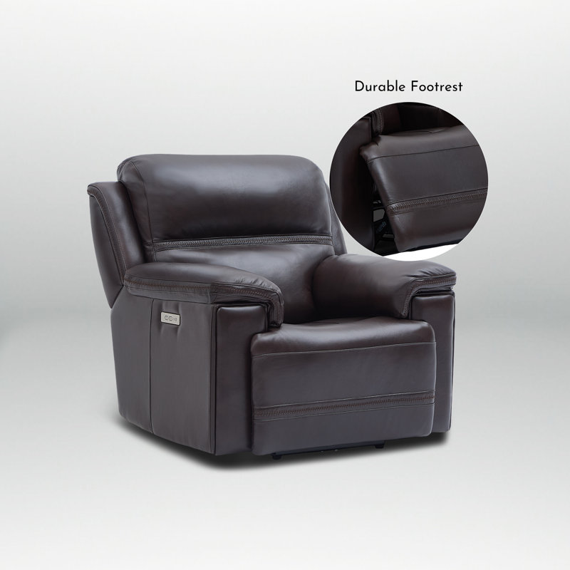 Fauteuil inclinable en cuir véritable 36 po à double puissance avec appui-tête et repose-pieds réglables, 2 options de couleurs