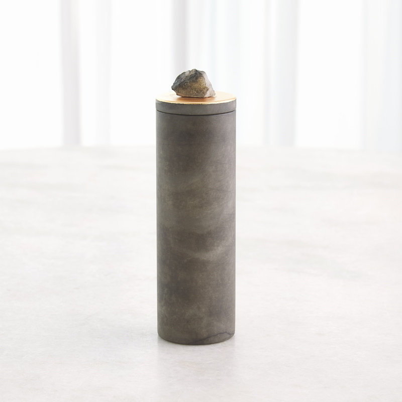 Quarry Jar-Grey/Gold Leaf-Sm, 8.5" H x 3" W x 3" D