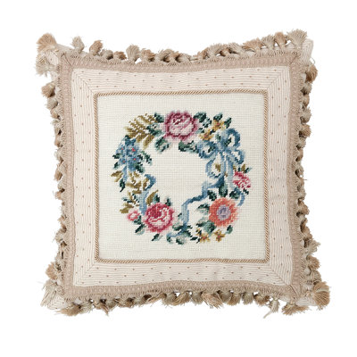 Floral Wreath Needlepoint Pillow