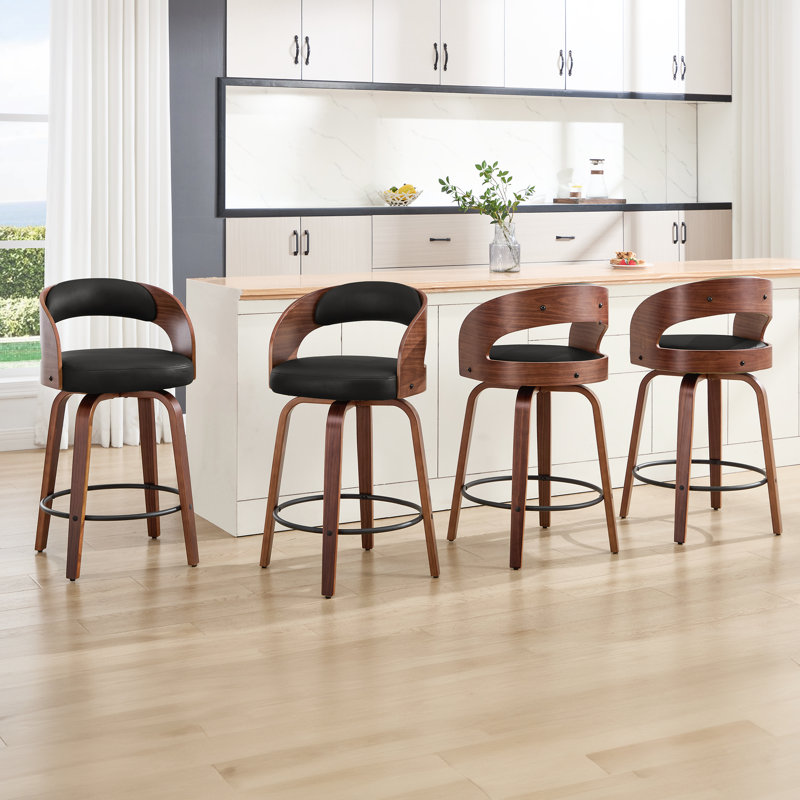 Tabouret de comptoir pivotant confortable avec pieds en bois massif durable, 4, Noir