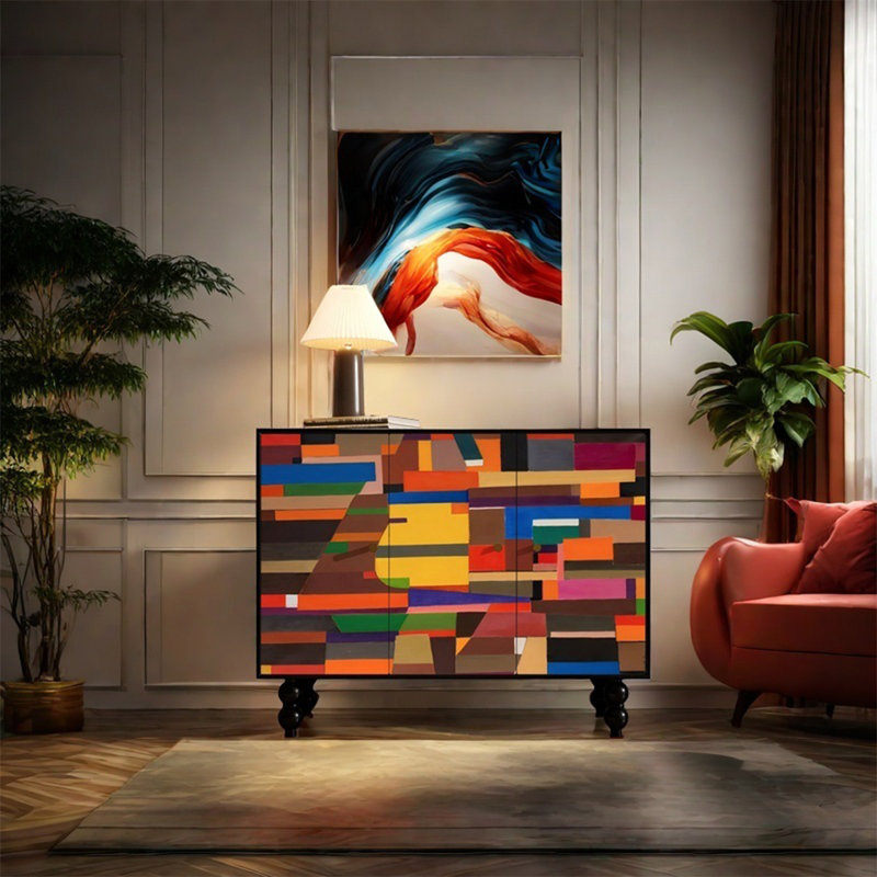 Armoire de rangement à trois portes avec design artistique