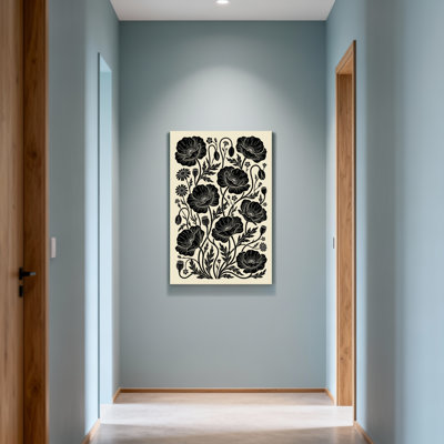 Plants &Flowers Black Poppy Floral Pattern On Cream Background
