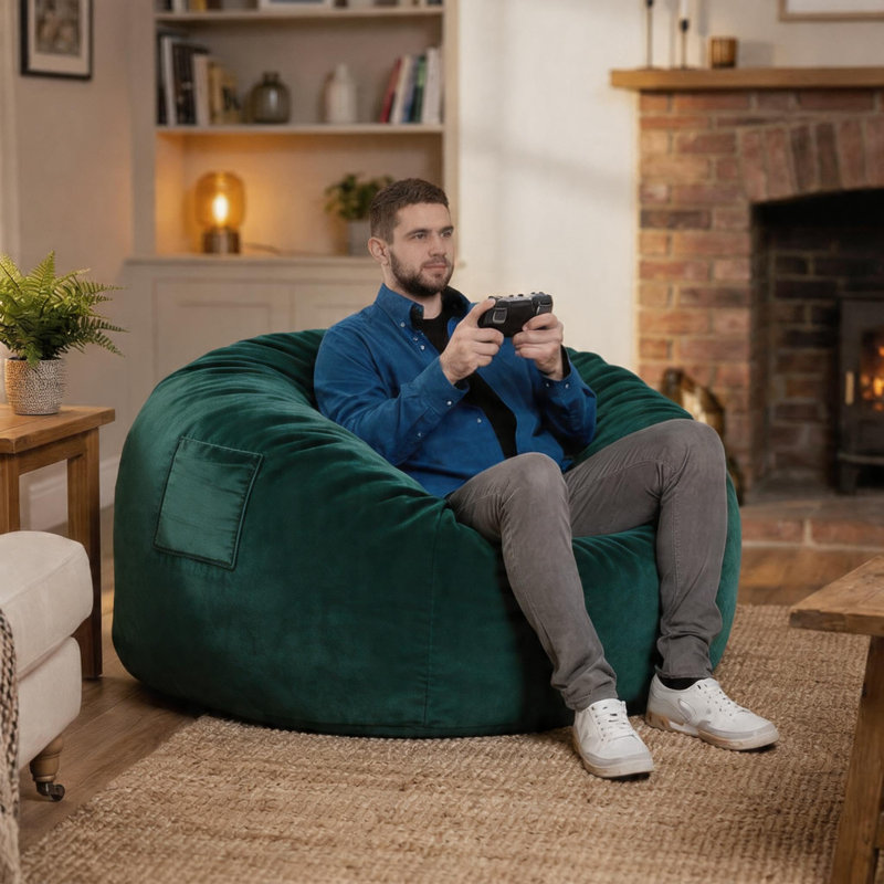 Convertible Bean Bag Chair, Giant Memory Foam Bean Bag Sofa Bed with Washable Cover, Flannel Fabric, Side Pocket & Handle