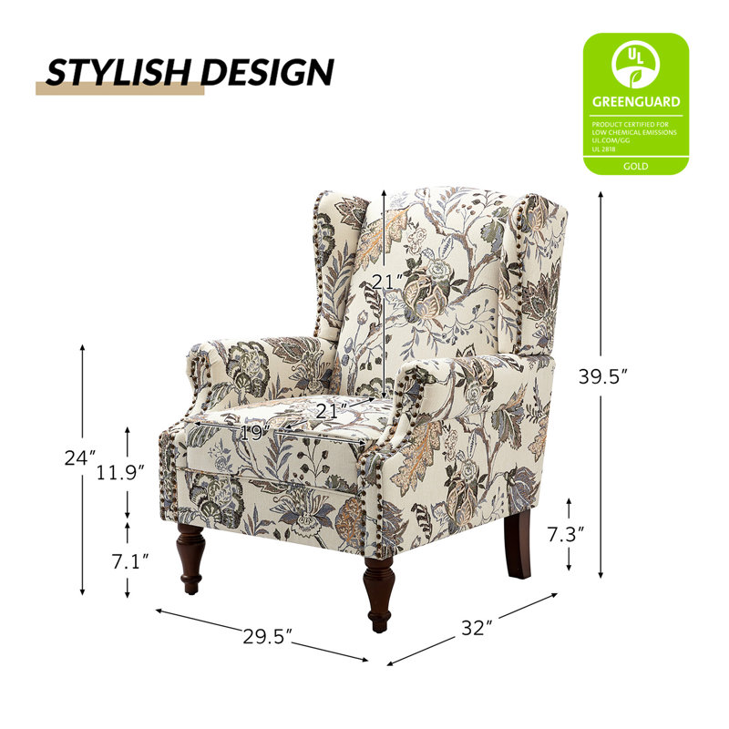Anndi Upholstered Wingback Accent Chair, Green Linen 