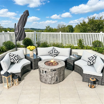 Apphi 6 - Person Outdoor Steel Wicker Fire Pit Conversation Set - Gray