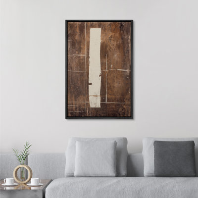 Style Mid-Century brun foncé, formes abstraites neutres, grand cadre rustique, décor minimaliste M21