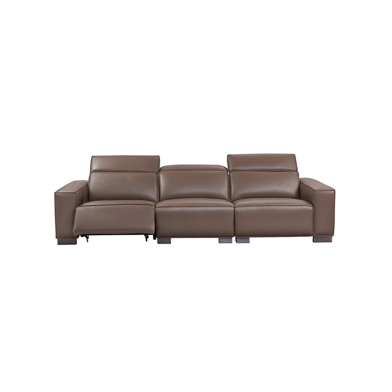 Canapé brun en cuir véritable avec cadre USB, Brun, Brun
