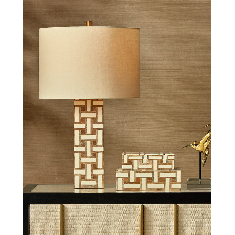 Aarna Natural and Ivory Wood Table Lamp with Beige Linen Shade