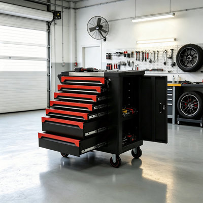 7 Drawer SPCC Rolling Tool Chest with 258-PCS  Complete Tool Set, Heavy Duty Storage Cabinet, Flat Pack, Easy Assembly for Garage Workshop, Wholesale Bulk Supply