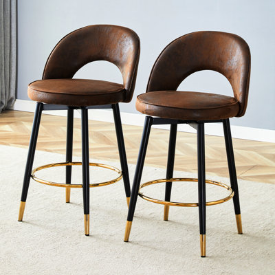 Of 2, 360 Rotating, Bar Chairs, Brown - Fabric, Black Metal Stand, Thoughtful Design, Comfortable Interaction Office, Terrace