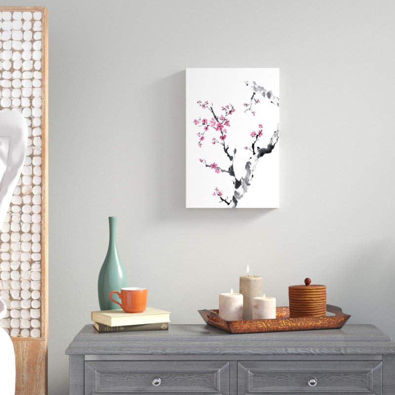 «Plum Blossom Branch II», peinture sur toile, H 18 po x l 12 po