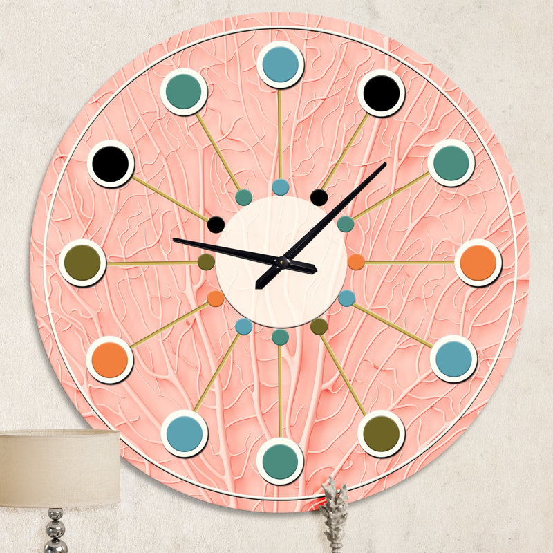 Horloge murale Living Coral - Mid-Century moderne rose, Moyenne