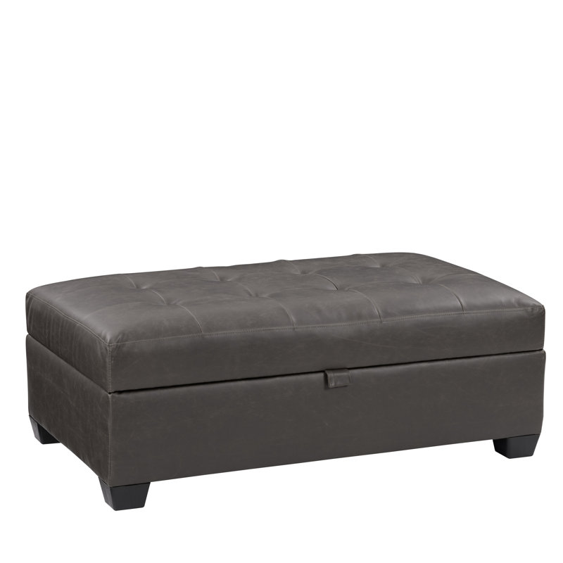 Mirabile Faux Leather Upholstered Bench with Flip Top, Dark Gray