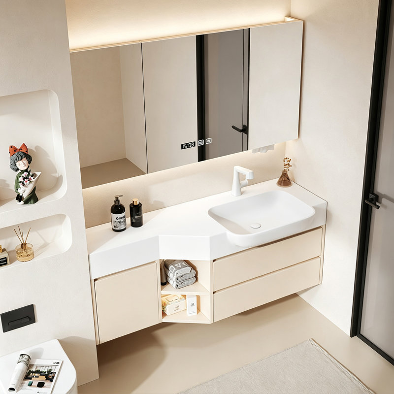meuble de salle de bain nordique moderne et simple, H 21,7 po x l 63 po x P 18,9 po, Beige