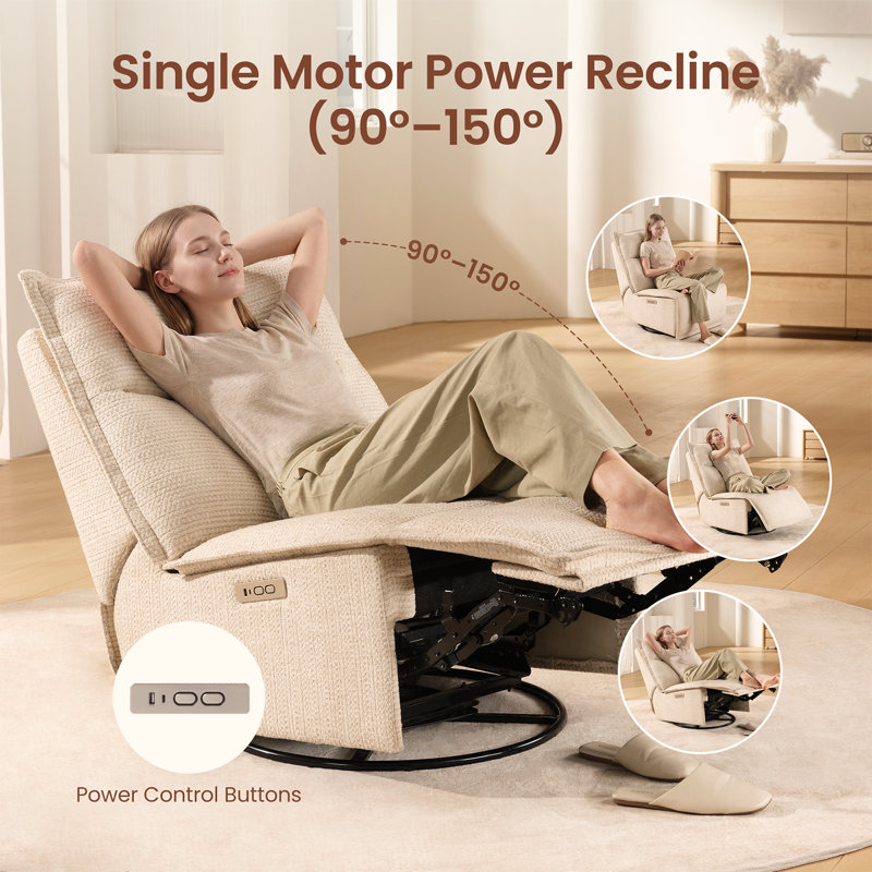 29.1" Wide Modern Linen Blend Armless Zero Gravity Swivel Power Recliner, Built-In USB & Type-C Ports