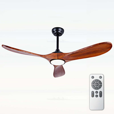 52 Inch Wood Smart Ceiling Fan with Lights, Remote Control, Quiet DC Motor, Dimmable, Modern Black for Indoor and Outdoor Use